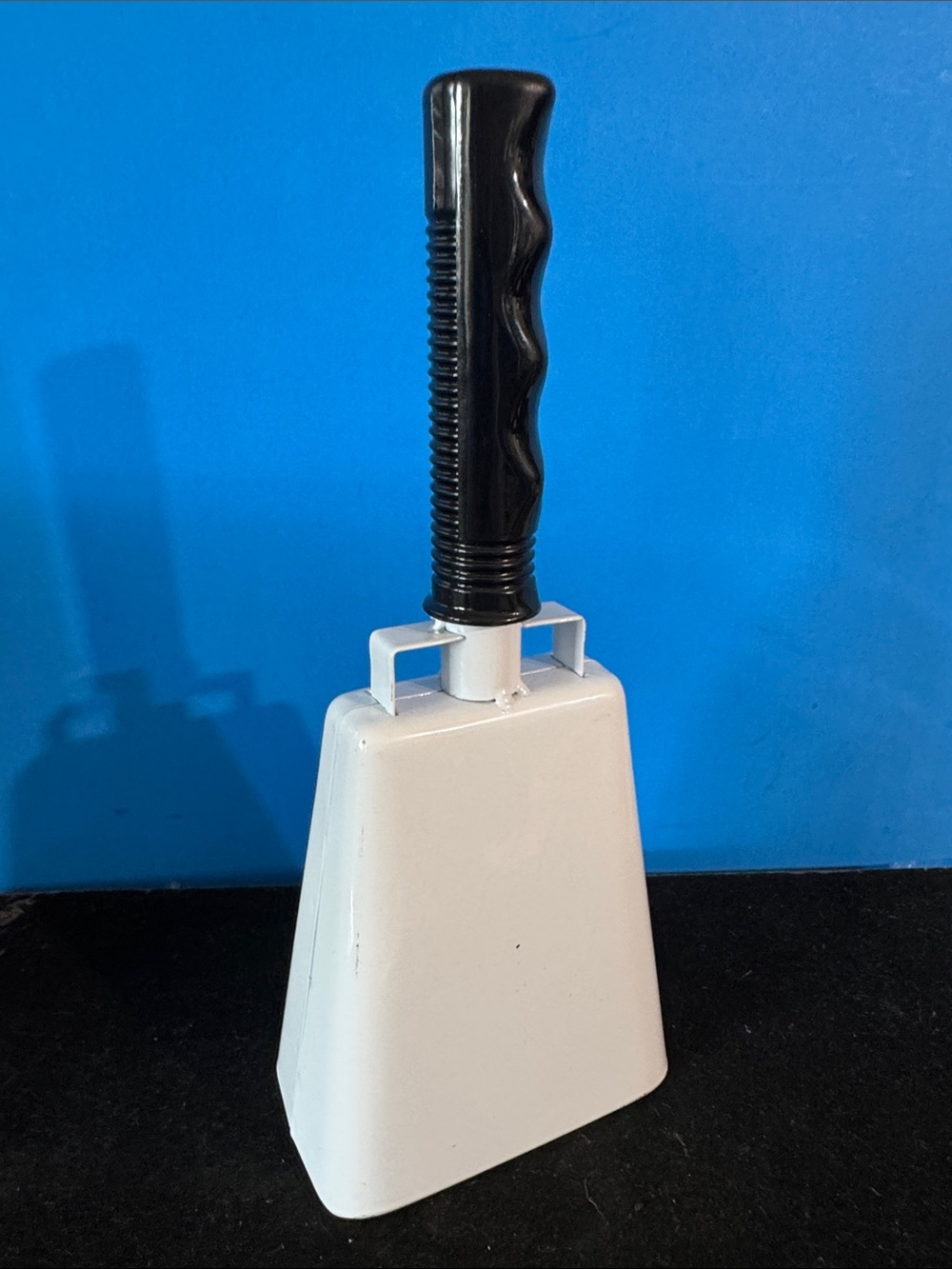 White Cowbell with Black Handle - Loud Metal Bell
